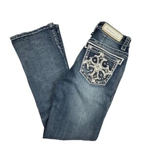Answer Me Women Bootcut Jeans Size 5‎ W27 L30 Denim Rhinestone Y2K Western Boho